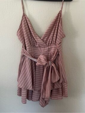 Revamped Dusty Rose Striped Wrap Romper